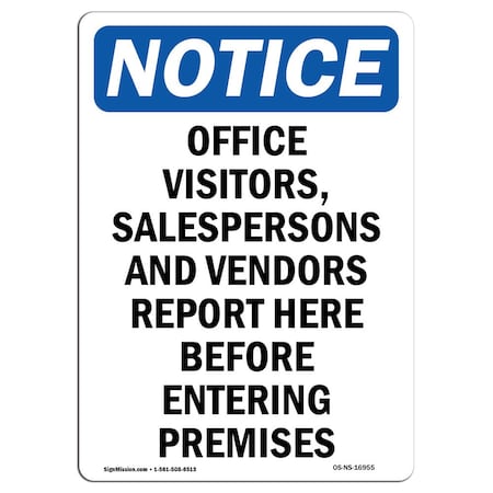 Signmission OSHA Notice Sign, 5" Height, Office Visitors Salespersons Sign, Portrait, 10PK OS-NS-D-35-V-16955-10PK